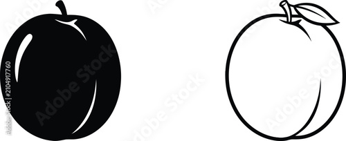 Apple with a Bite Taken Out of It and a Whole Apple Side by Side Featuring Fruit, Illustration, Black and White with Simple and Minimalist Elements