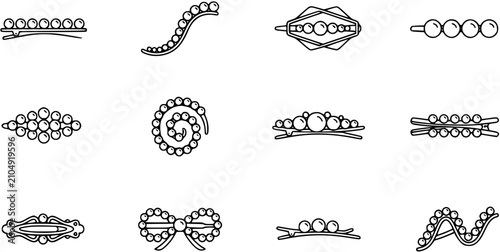 Fotografija Fashion and Beauty Industry Pearl Hair Clips and Barrettes Black  White Line Art