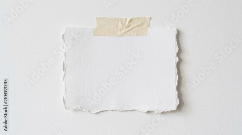 Blank piece of textured white paper on wall with adhesive, stationery