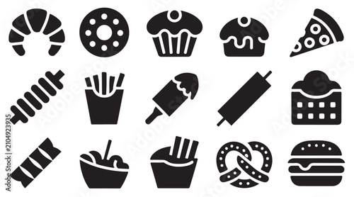 Canvastavla Selection of fast food and bakery items including pizza and burger icons