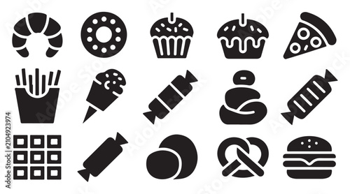 Cuadro en lienzo Collection of sweet food icons featuring various desserts baked goods and snack options