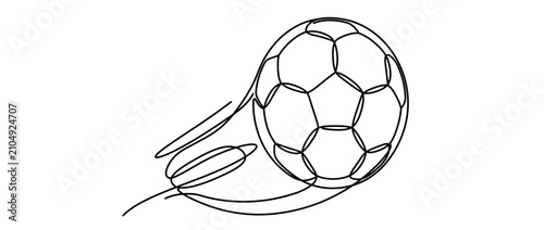 Fotografie Continuous line drawing of a soccer ball in motion