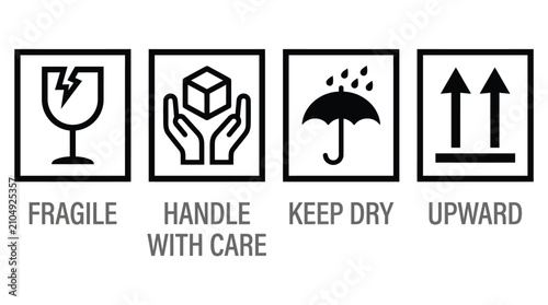 Standard International Shipping Handling Instructions and Package Safety Icons