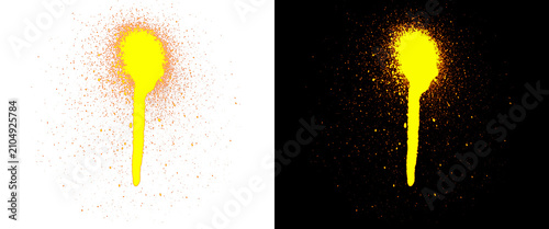 Принти на полотні Yellow spray paint drip on white and black background, urban graffiti splatter t