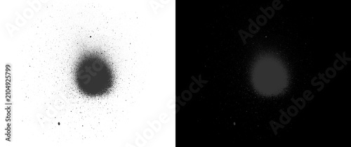 Grungy spray paint texture set, black and white aerosol splatter on plain background, urban street art ink blot and mist effect