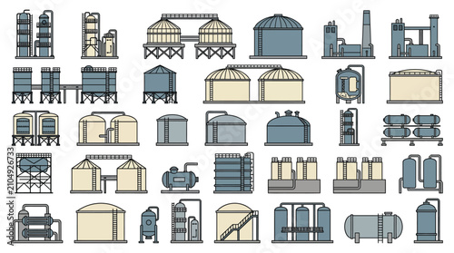 Canvastavla Industrial Storage Tanks And Silos Vector Illustration On White Background