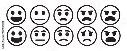 фотографія Set of black and white cartoon facial expressions on white background
