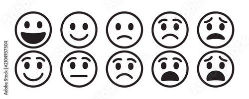 Bild auf Leinwand Black and white line art emoji icons showing different facial expressions for feedback and ratings