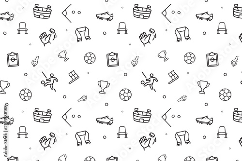 Football Stadium Seamless Pattern with Soccer Icons Thin Line Vector Background for Sports Design