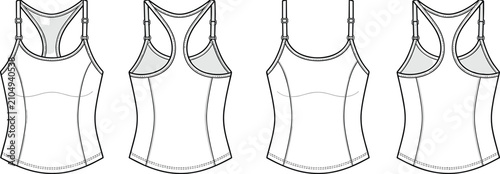 Foto Women's Racerback Tank Top Technical Fashion Flat Sketch Front and Back Apparel
