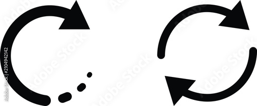 Cuadro en lienzo Two black circular arrow one with a dashed line segment and one with two opposin