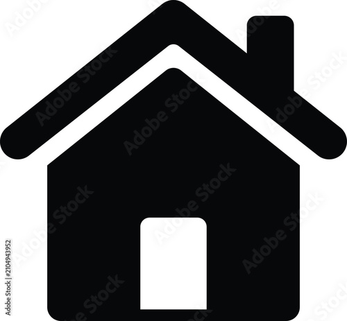 Bild auf Leinwand Black house with a pitched roof and a chimney, minimalist on a white background,
