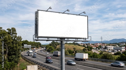 Blank billboard mockup on a highway. Empty outdoor advertising sign for branding display.