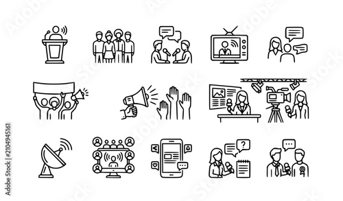Foto Government system and public administration thin line icon set editable stroke c