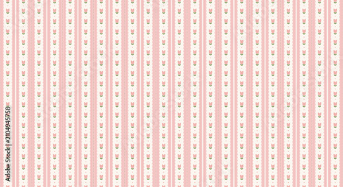 Cute minimal tulip pattern with vertical pink stripes and lace