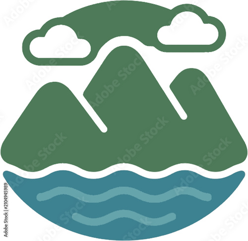 Mountain, Ocean, and Cloud Nature Landscape Icon