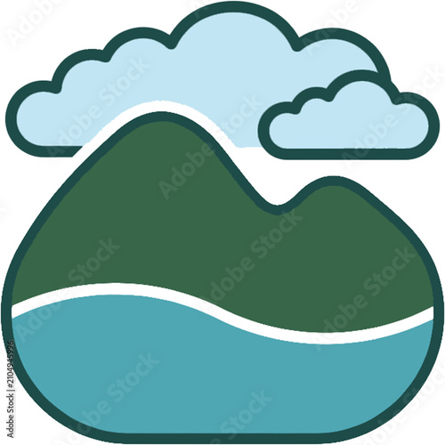 Mountain, Ocean, and Cloud Nature Landscape Icon
