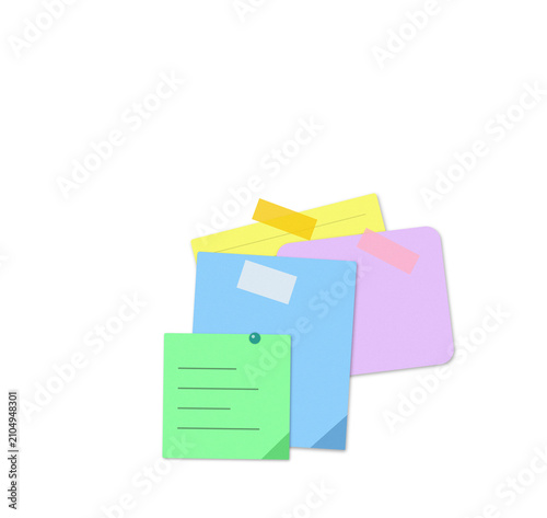 Stack of colorful sticky notes with paper reminders for office work isolated on transparent background