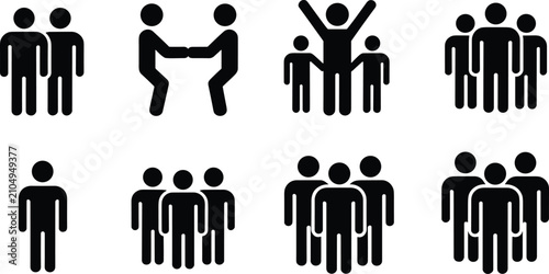 Fotografie Diverse group icons showing unity collaboration celebration and solitary individ
