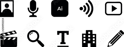 Black glyph icons set communication ai search and content creation tools
