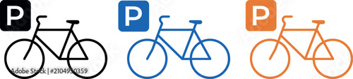 Bike parking signage black blue and orange vector icons for cycle storage