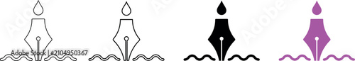 Writing icon set minimalist pen nibs with ink drop four color variations