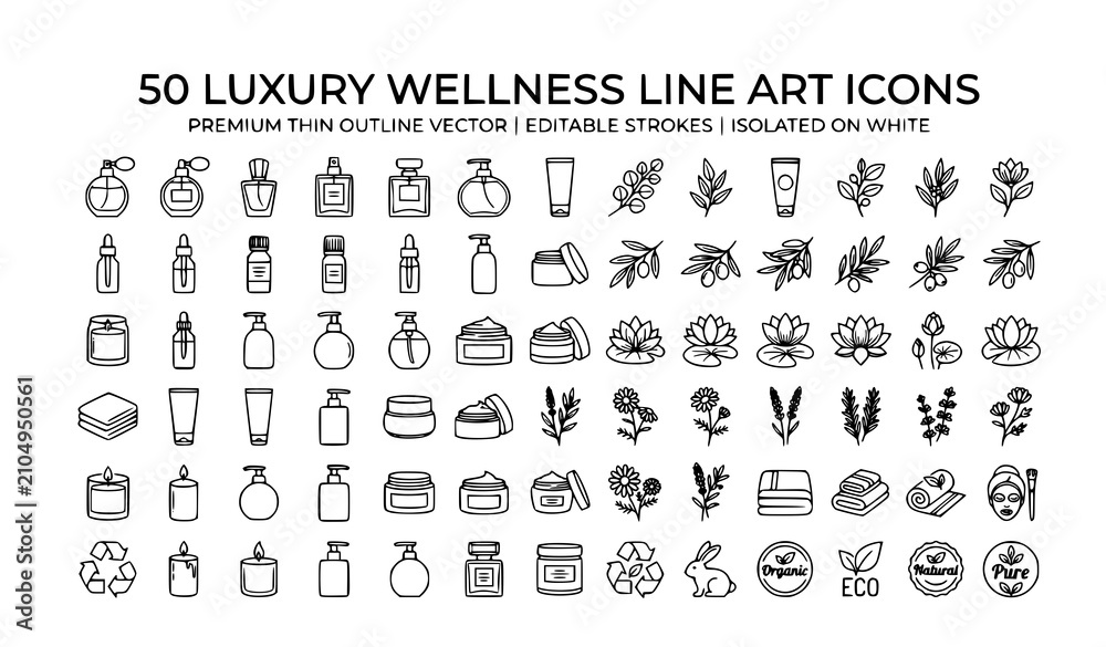 Obraz premium Luxury Organic Skincare and Wellness Line Art Icons Editable Vector Set