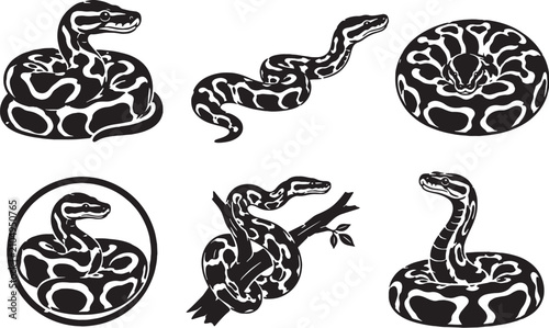 Ball Python Silhouette Icon Set Black Snake Vector Collection Wildlife Reptile Isolated Pet Python Icons