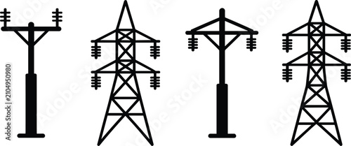 Canvas-taulu Set of four distinct black silhouette representing different types of voltage el