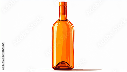 Empty Orange Glass Bottle on White Background