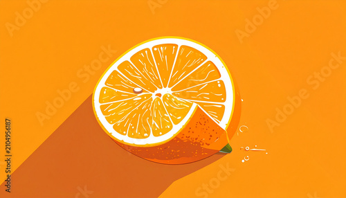Bright Orange Slice with Juicy Interior on Colorful Background