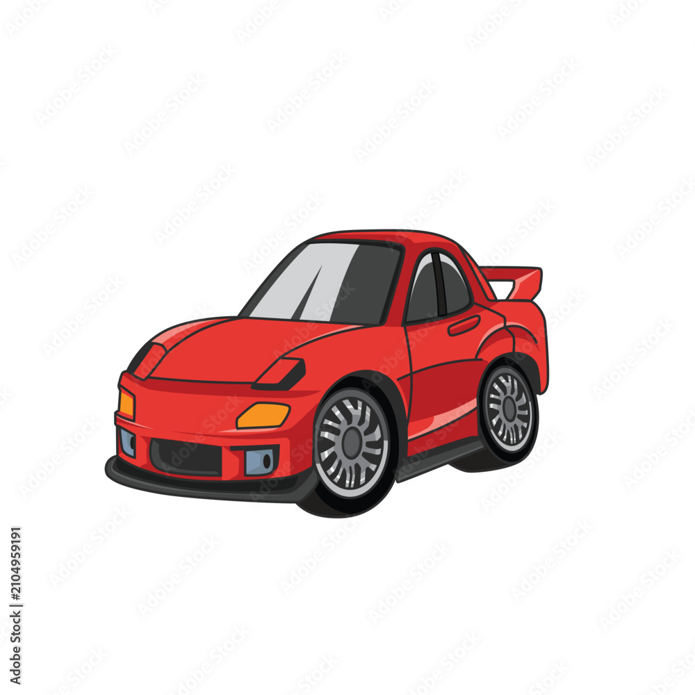 Fototapeta premium Chibi JDM-Inspired Sports Car Cartoon Vector with Racing Aero Kit