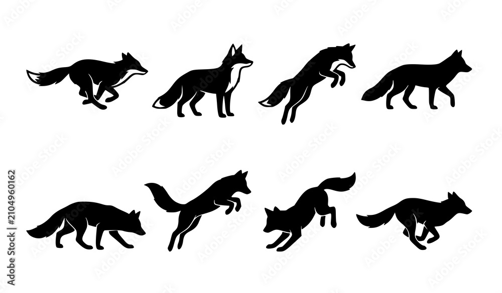 Obraz premium Dynamic Fox Silhouette Vector Set