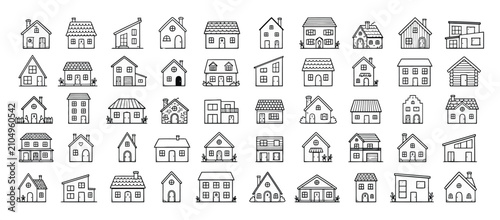 Foto Collection of various house line art illustrations.