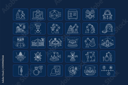 Editable stock line icons illustrating artificial intelligence and smart wedding automation