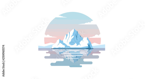 Schilderij op canvas Floating iceberg reflecting in arctic waters at sunset