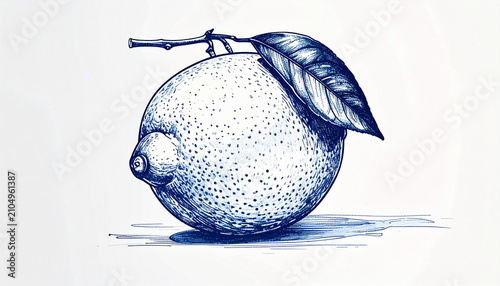 Illustration of a Lemon with Leaf and Branch