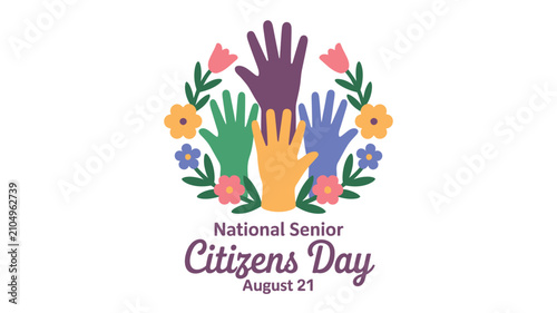 National senior citizens day colorful helping hands with flowers celebrating elderly appreciation