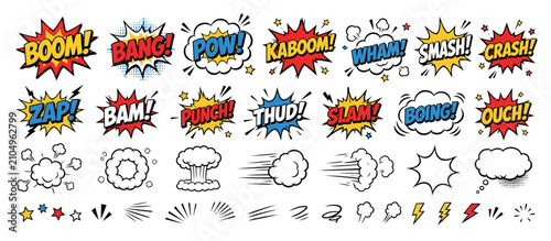 Konstfotografi Colorful comic book style explosion sound effects collection.
