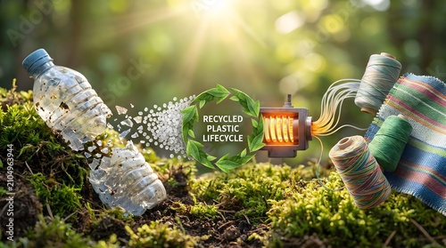 Recycled Plastic Lifecycle Concept from Waste Bottle to Fabric