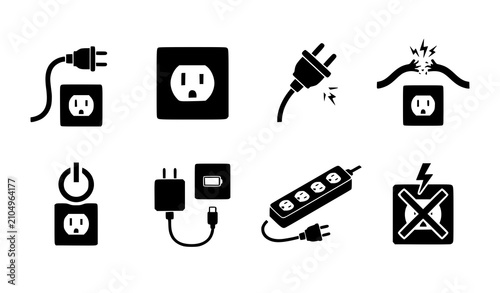 Cuadro en lienzo Unplugged socket concept icons set with plug, outlet, power strip, broken cable,