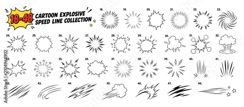Tableau sur toile Explosive Cartoon Speed Line Collection in Black and White.