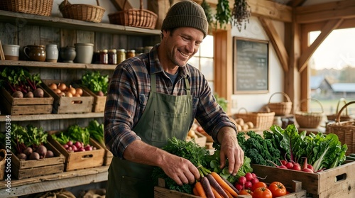 Market Gardener Preparing Organic Vegetable Display