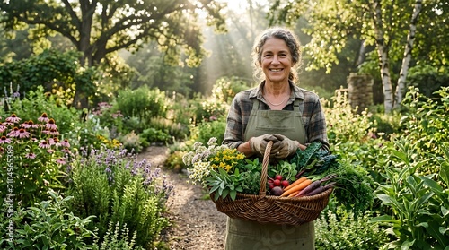 Horticulturist Holding Fresh Medicinal Herbs and Organic Harvest