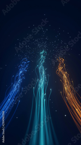 Abstract energy particle trails flowing upward with glowing light streams particle abstract background floating futuristic movement technology visualization radiance