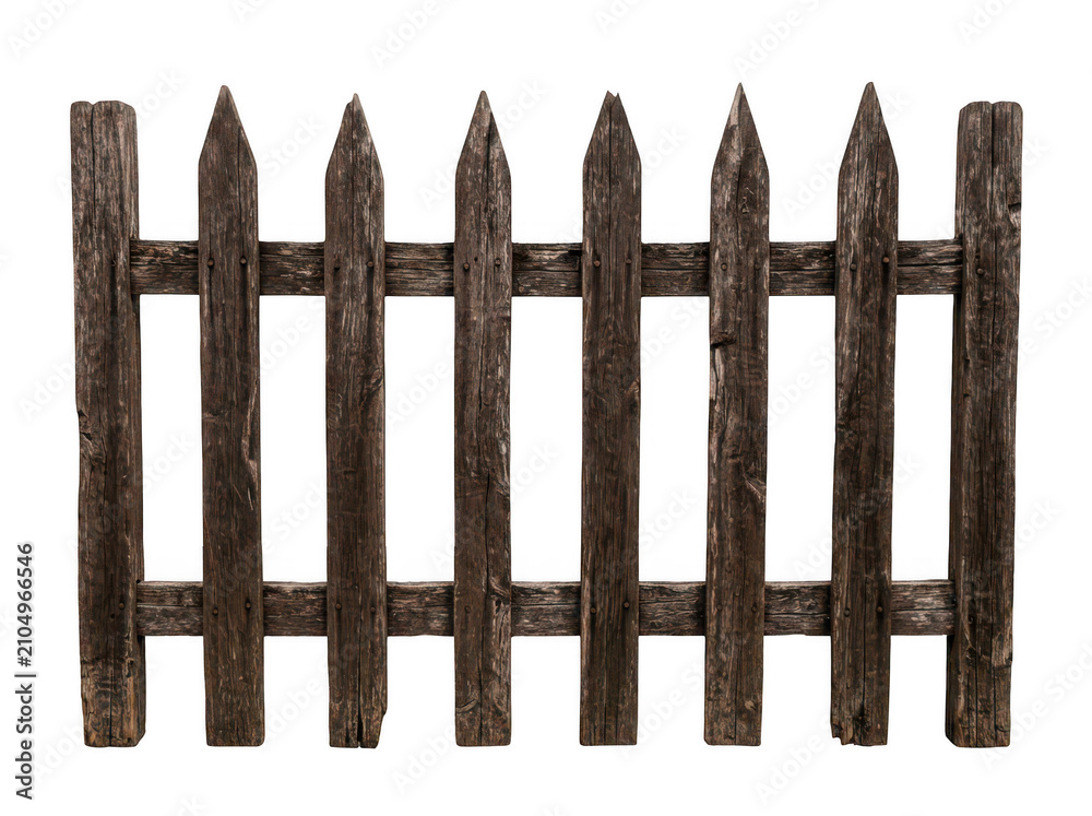Obraz premium Old wooden picket fence isolated on transparent background