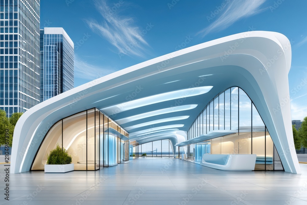 Fototapeta premium Futuristic hydrogen infrastructure and modern city transit hub with sleek sustainable architecture