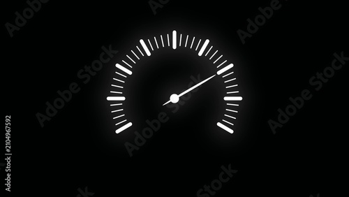 Tableau sur toile A luminous white speedometer gauge with a glowing arc and tick marks set against a deep black background