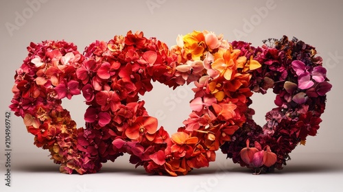 Three hearts of colorful dried flowers