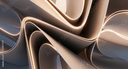 Abstract flowing metallic ribbons with smooth curves.